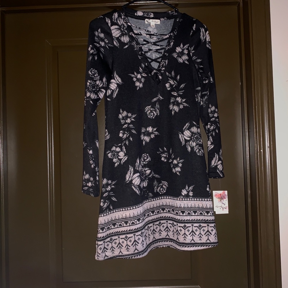 Black and Taupe Floral Dress